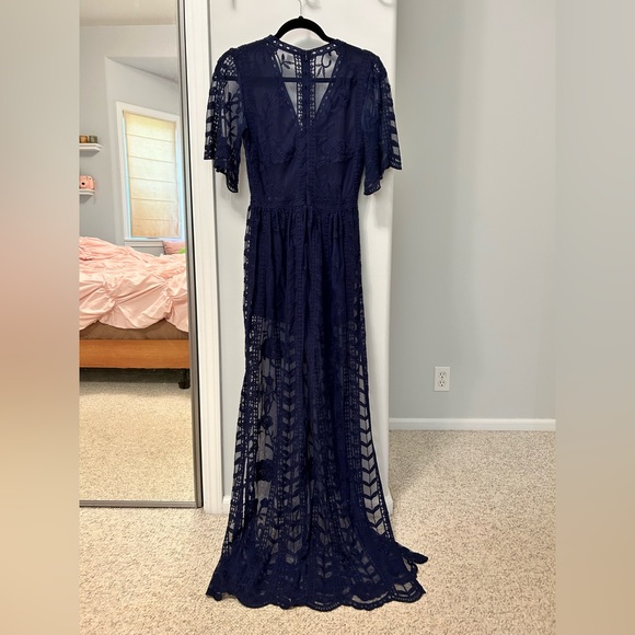 Navy Floral Lace Dress - Picture 7 of 8